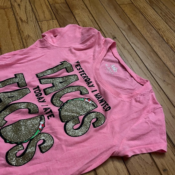 Justice 💕 Girls Taco 🌮 Tee Size 12 Hot Pink Neon Glitter T. Shirt - Picture 6 of 10